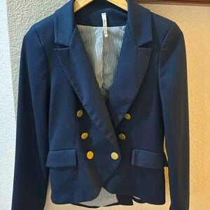 Navy blazer with gold buttons